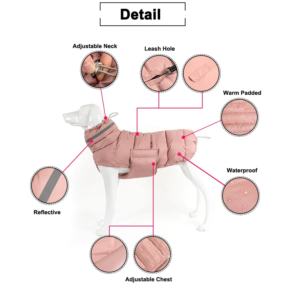 Italian Greyhound Hound Whippet Clothes Winter Turtleneck Dog Coat Thicken Padded Down Puffer Jacket for Medium Large Dogs
