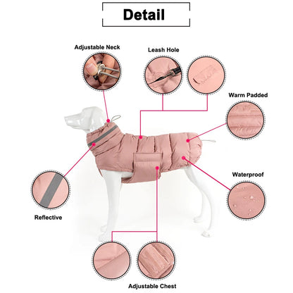 Italian Greyhound Hound Whippet Clothes Winter Turtleneck Dog Coat Thicken Padded Down Puffer Jacket for Medium Large Dogs