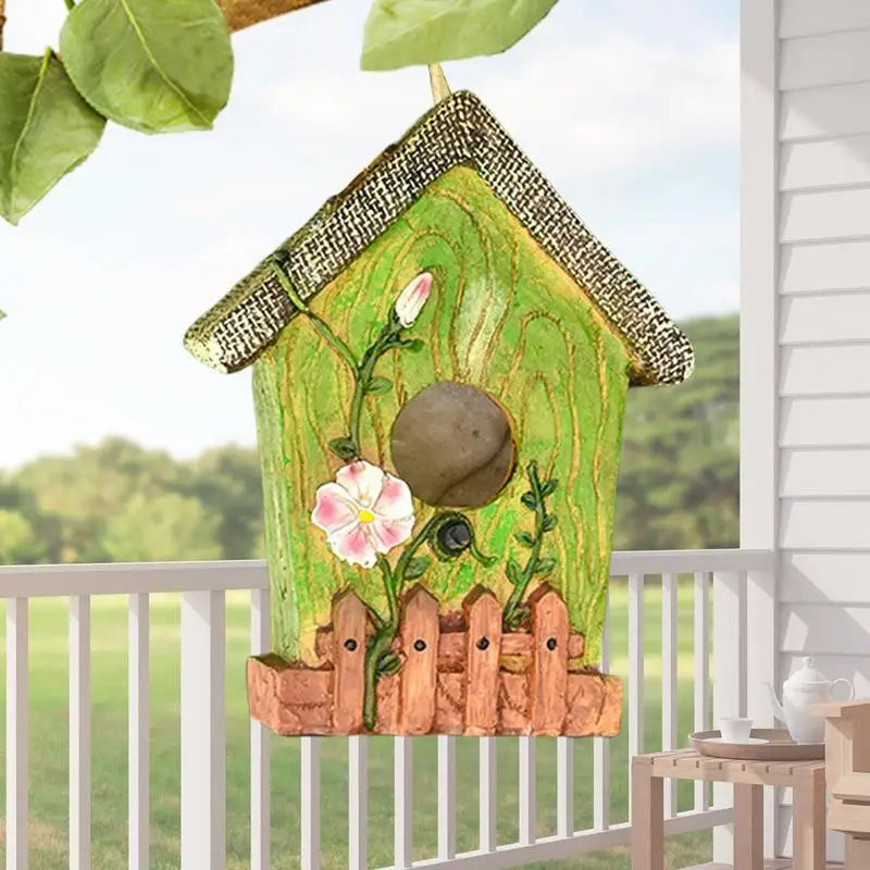 Hangable Bird Houses For Outside Hangable Resin Hand Carved Bird Nest For Outside Sturdy Multifunctional Outdoor Garden Decor