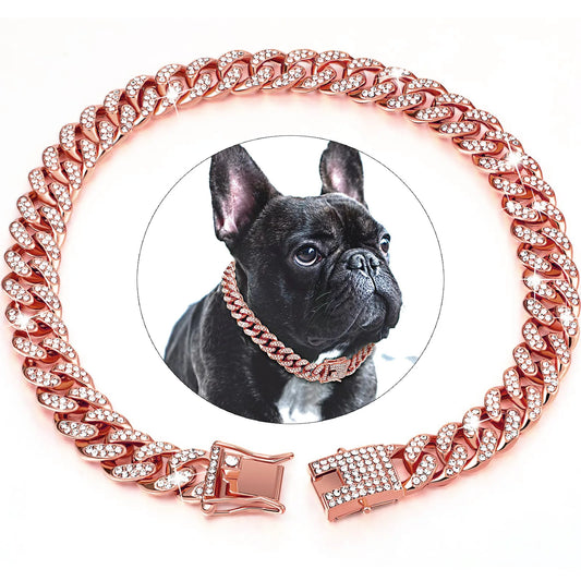 Dog Chain Diamond Collar Walking Metal Chain Collar with Design Secure Buckle Pet Cat Cuban Collar Jewelry Accessories