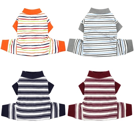 Stripe Dog Pajamas Onesie Spring Autumn Cotton Dog Clothes for Small Medium Dogs, Soft Cat Puppy Jumpsuit Outfits Pet Apparel