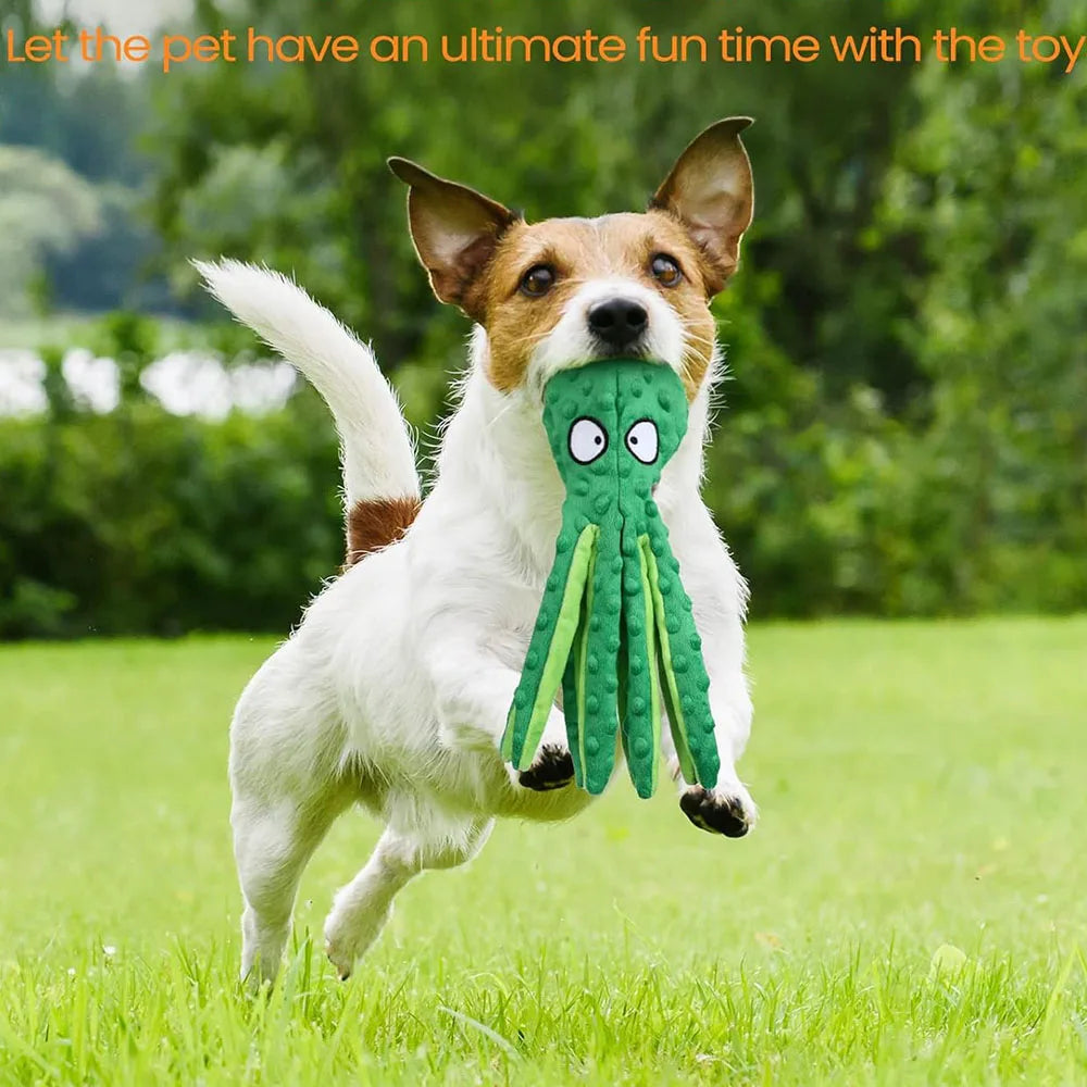 Squeaky Dog Toy Octopus Toy for Aggressive Chewers Tough No Stuffing Plush Crinkle Interactive Pet Toys for Puppy and Large Dogs