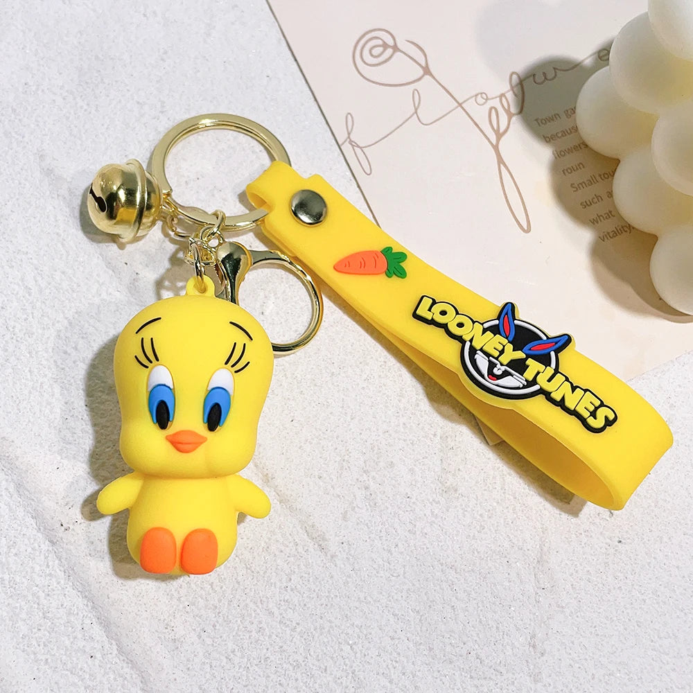 Cartoon Bugs Bunny Doll Keychain Cute Tweety Bird Daffy Duck Porky Pig Key Rings Pendant Accessories for Kids Birthday Gifts