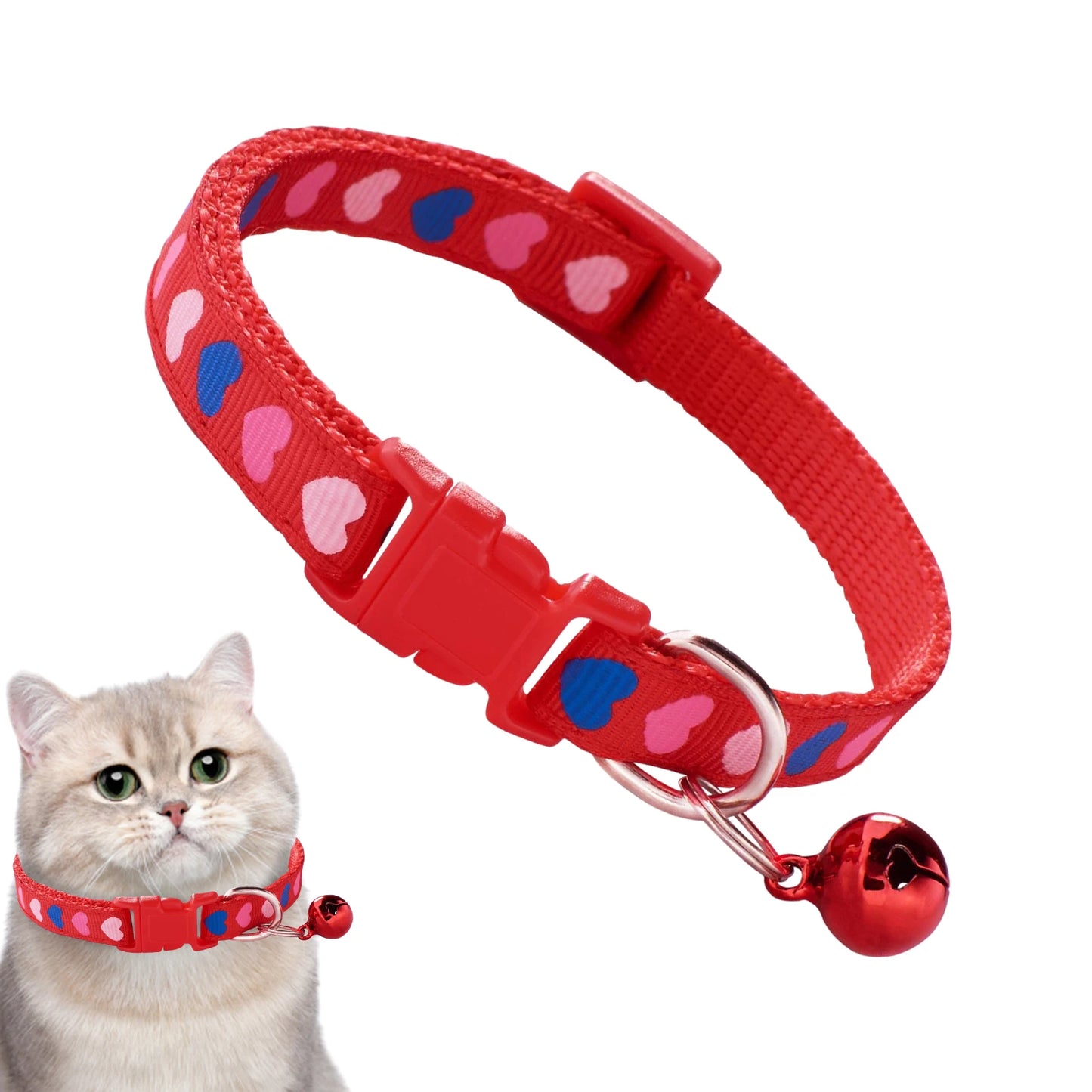 Cat Bell Collar Colorful PVC With Bells Dog Collar Detachable Adjustable Pet Collar Love Heart Printed Comfortable For Cat