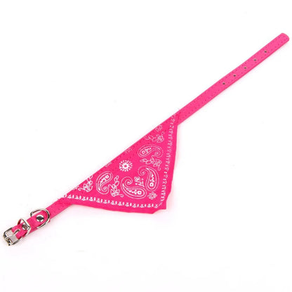 Small Dog Cat Bandana Collar Adjustable Puppy Dog Kitten Neckerchief PU Collar with Printed Triangular Scarf Pet Collar for Cat