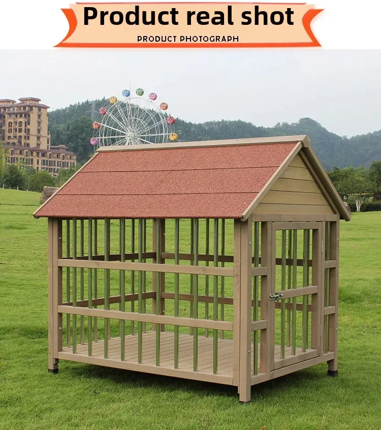 Outdoor Waterproof Solid Wood Stainless Steel Anti-corrosion Kennel Rainproof Large Dog House Golden Retriever Kennel Small Hous