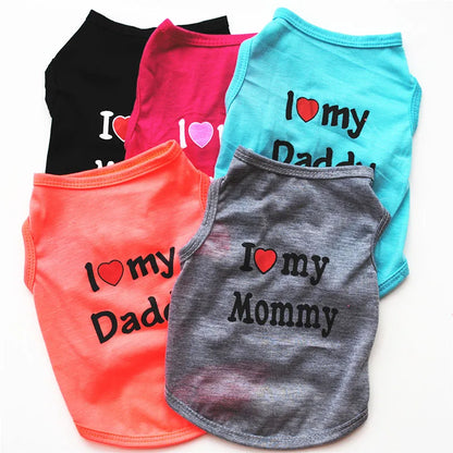 Small Dog Clothes Soft Cotton Puppy Shirt Classic Daddy Mommy Printed T-shirt Pet Vest Clothing for Cats Chihuahua Dog Apparel