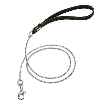 Dog Chain Leash for Dog Collar 18K Gold Sliver Cuban Link Anti-Bite Metal Strong Dog Leash for Walking Training Small Medium Dog