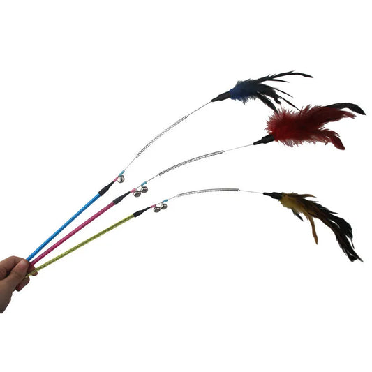 Cat Toy Cat Teaser Sticks Colored Pole Teasing Cat Stick Spring Feather Bell Feather Cat Toy Cat Supplies Self-hi Interaction