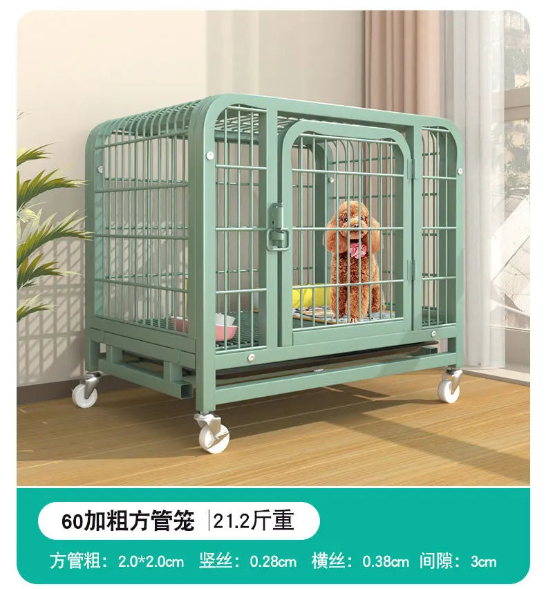 New Extra Thick Square Tube  Small Dog Cage with Toilet Indoor Family Dog House Kennel Pet Iron Cage