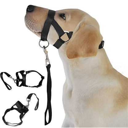 Nylon Dog Muzzle for Small Medium Large Dogs Adjustable Anti Barking Biting , Control Pet Leader Dog Head Collar Halter Leash
