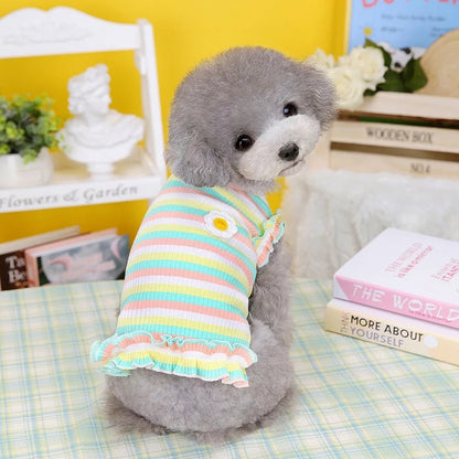 Summer Dog Clothes Pet Dog Vest Dress Dog Knitted Striped Dog T Shirt Chihuahua Bichon Clothing Kitten Puppy Girls Dog Costume