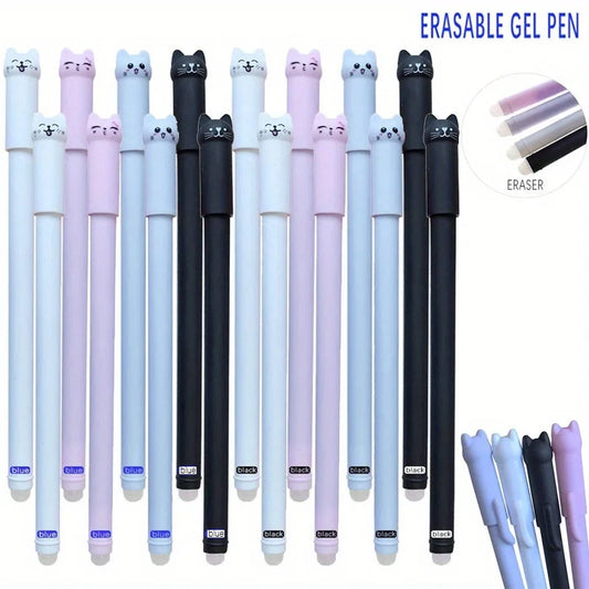 4/8/12pcs Creative Cat Erasable Gel Pens Set 0.5mm Washable Handle Magical Blue/Black Ink Erasable Refills Rod Writing Stationer