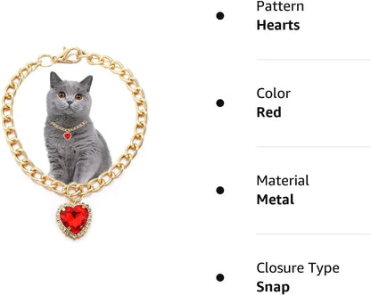 Luxury Dog Cat Necklace Jewelry with Heart Diamond Pendant Design Gold Chain Collar Pet Wedding Birthday Costume Accessories
