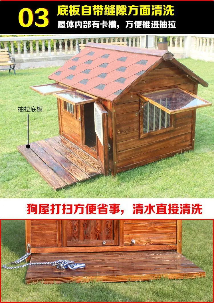 Outdoor Solid Wood Labrador Kennel Waterproof Small Medium Large Dog Cage Golden Retriever Teddy Kennel