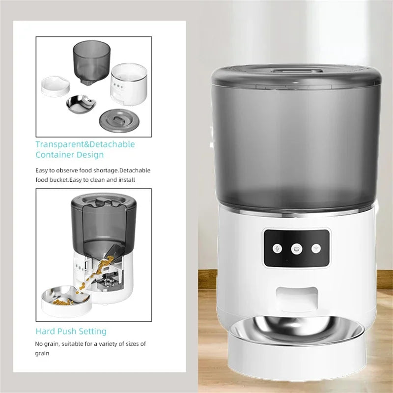 Automatic Pet Feeder 4L Capacity Smart Timer Tuya Control Food Dispenser with Stainless Steel Bowl Dogs Cats Feeding Supplies