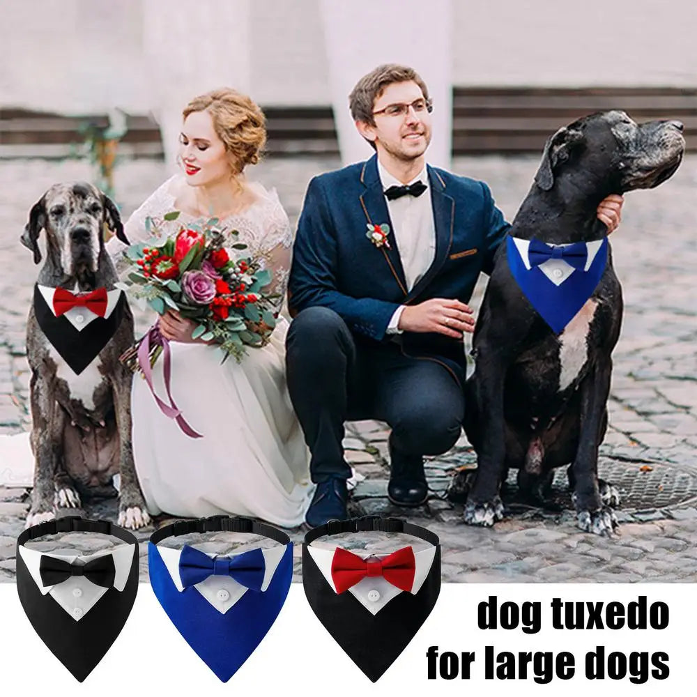 Dog Wedding Bandana Collar Dog Collar Bow Tie Breathable Dog Tuxedo Adjustable Neck Scarf for Weddings Parties Birthdays