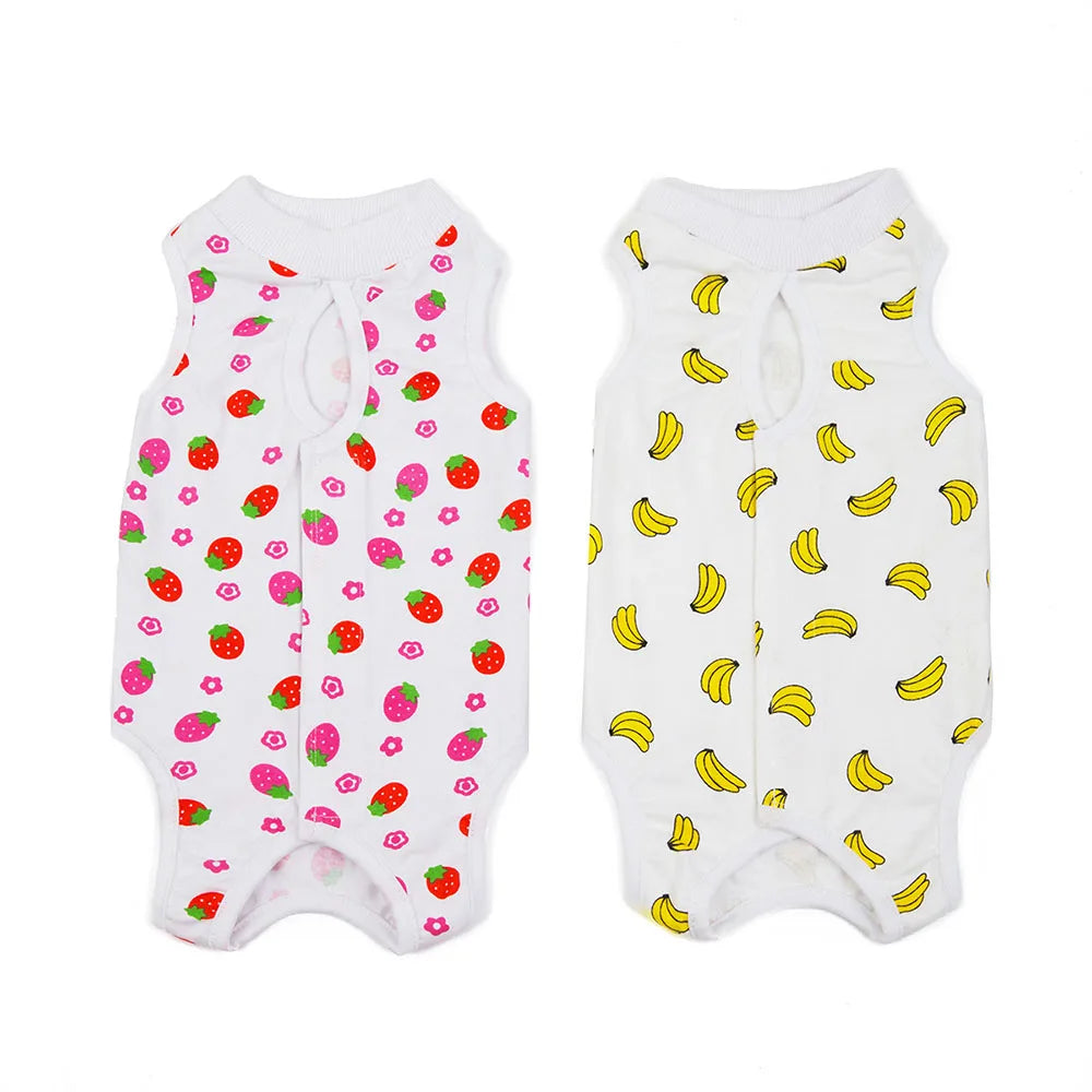 Cat Sleeveless Shirt Cat Recovery Suit Breathable E-Collar Alternative Vest for Cat Small Puppy Cute Printed Cotton Pet Clothes