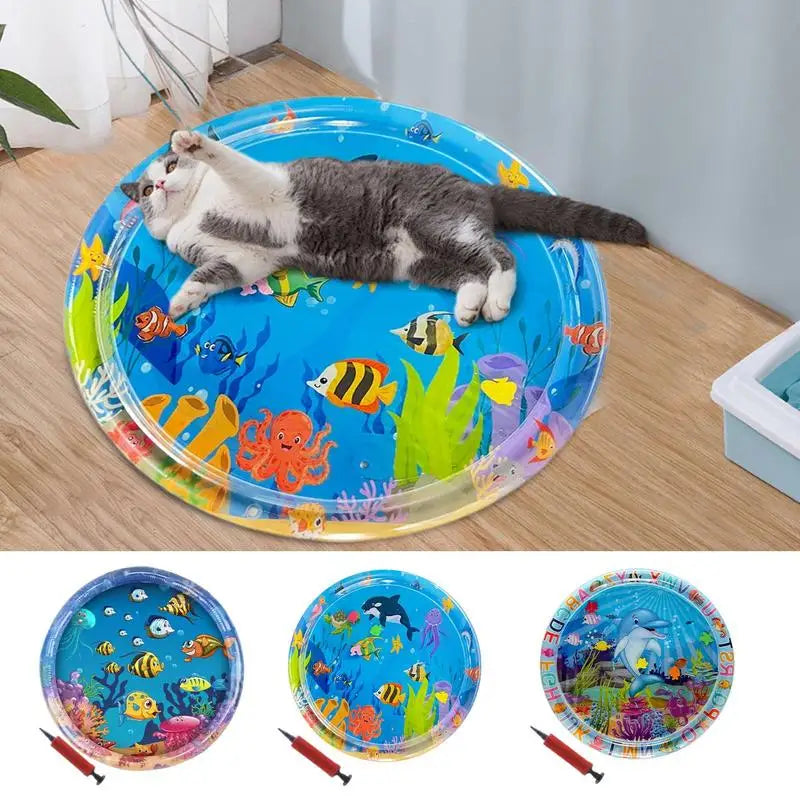 Cats Water Sensory Play Mat Sea Fish Themed Mat Pet Kids Play Sensory Water Pad Children Game Water Sensor Play Pad Gift Pad