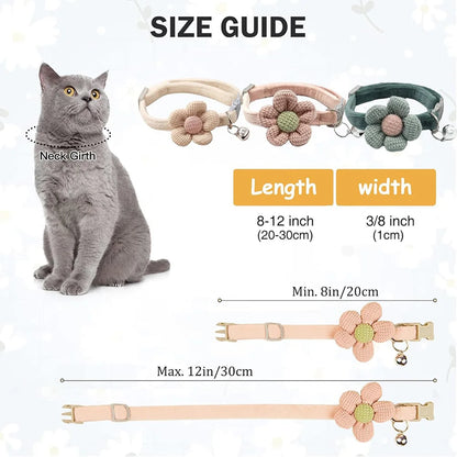 Cat Collar with Bells Flower Breakaway Adjustable Floral Flower Bowtie Collars Cute Collar Cat Accessoreis Pet Supplies