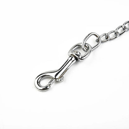 Metal Chain Dog Lead With Leather Style Handle Strong Control Leash Iron Dog Pets Supplies Collars Harnesses