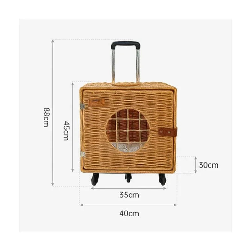 Cat Carrier Suitcase with Wheels for Pet Travel, knit Hard Cat Carrier Luggage with Mat and Telescopic Handle