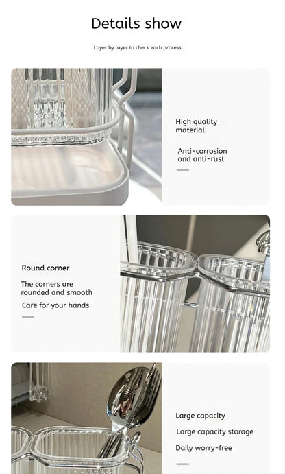 Wall Mounted Kitchen Cutlery Organizer Light Luxury Chopstick Spoon Holder Stainless steel Utensil Drying Rack