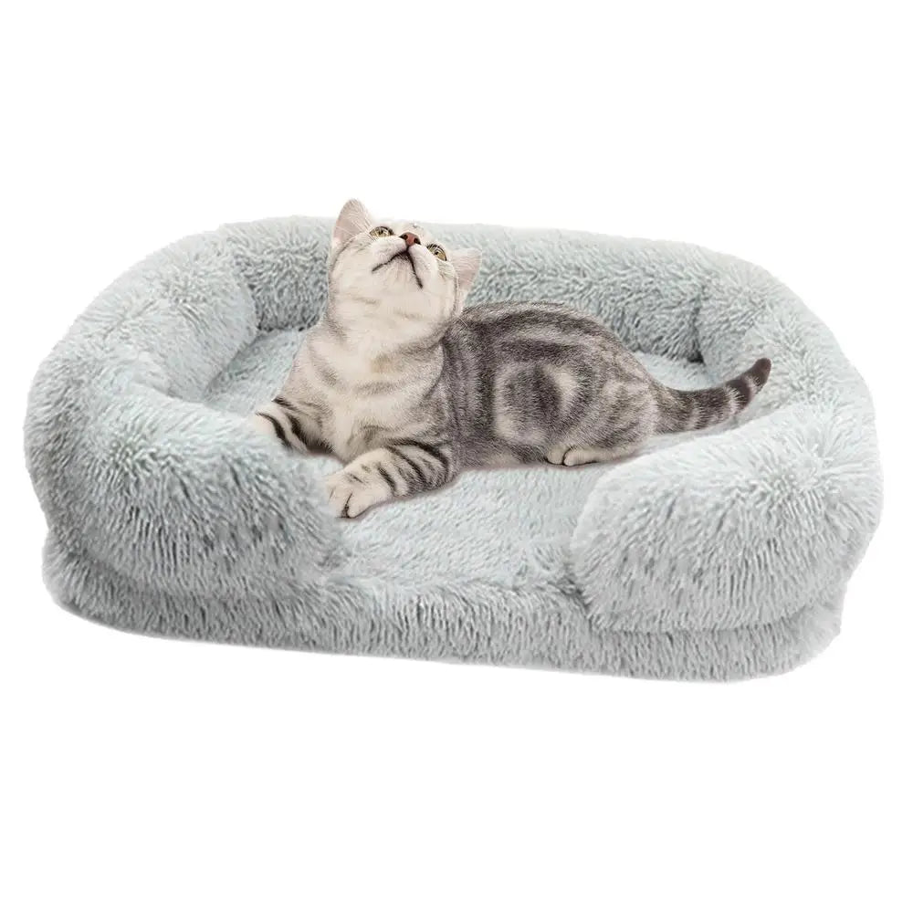 Cozy Plush Dog Sofa Bed Square Beds Washable Warm Pet Cushion Orthopedic Lounger Fluffy With Zipper Cover