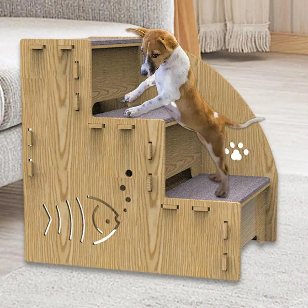 Dog Stairs For High Beds 3-Step Wooden Pet Ladder For Sofa Climbing Kitten Nonslip Balanced Dog Indoor Ramp Suitable For Pets
