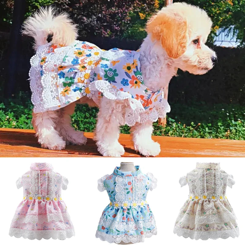 Cute Floral Puppy Dog Cat Princess Lace Dress Skirt Summer Pet Dresses for Small Dogs Poodle Pomeranian mascotas Clothes vestido