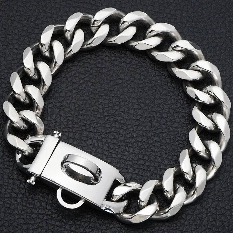 19MM Upgrade Heavy Duty Gold Dog Collar with Solid Buckle Stainless Steel Cuban Link Luxury Metal Pets Walking Collar Choker