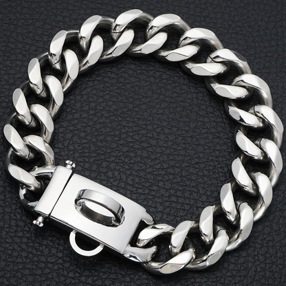 19MM Upgrade Heavy Duty Gold Dog Collar with Solid Buckle Stainless Steel Cuban Link Luxury Metal Pets Walking Collar Choker