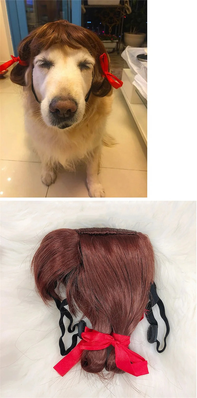 Long Hair Cosplay Hat for Cat Golden Brown Braid Pet Dog Accessories Costume Adjustable Headgear Curly Punk Small Puppy Caps