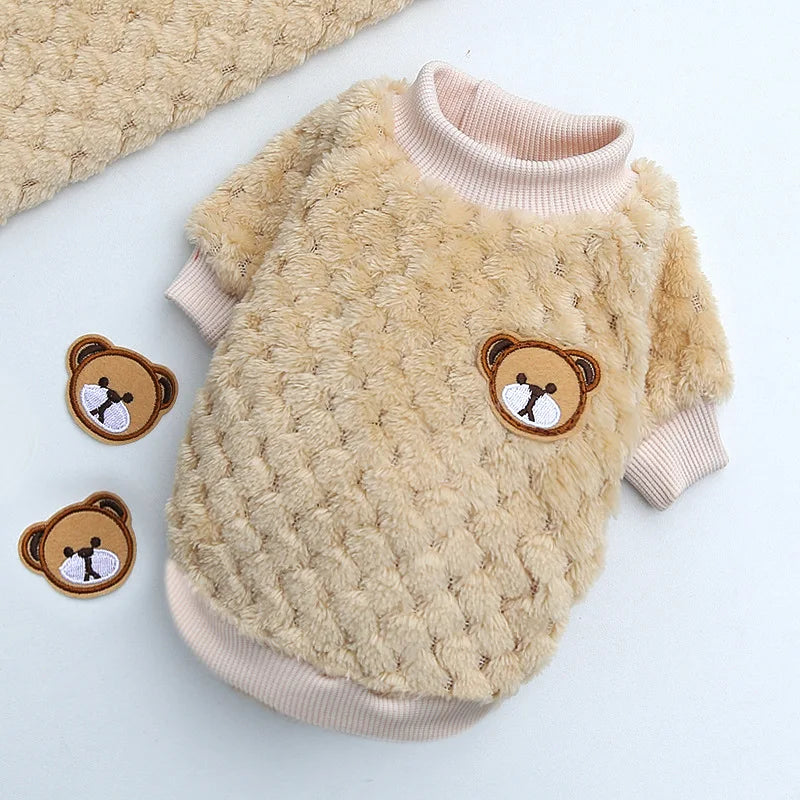 2024 New Warm Fleece Pet Clothes Cute Print Coat Small Medium Dog Cat Shirt Jacket Teddy French Bulldog Chihuahua Winter Outfit