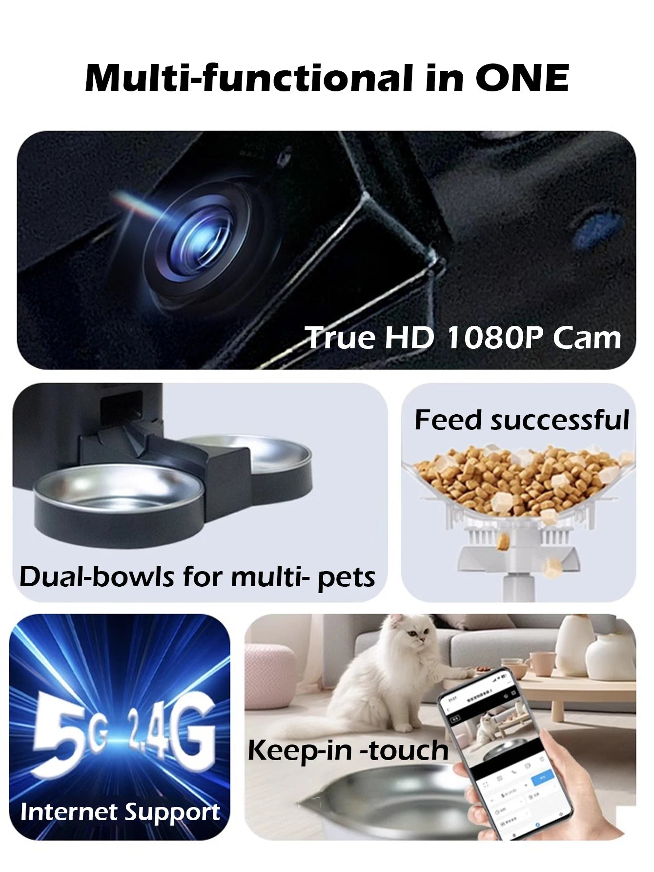 8L Automatic Cat Feeder With 1080p Camera Video WiFi Cat Food Dispenser Pet Smart Voice Recorder Remote Control Pet Auto Feeder