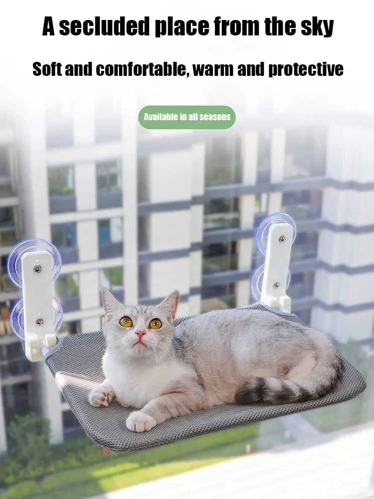 Folding cat hammock plush mesh cat window wall jumping platform double suction cup cat hammock