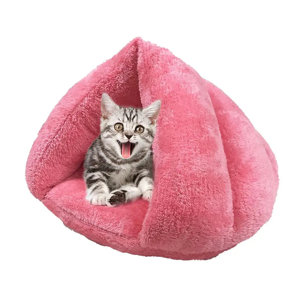 Hooded Cat Bed Cave Soothing Triangular Plush Cave Bed Cat Tent Semi-Open Winter Pet Supplies Creative Non-Slip Bottom For Pets