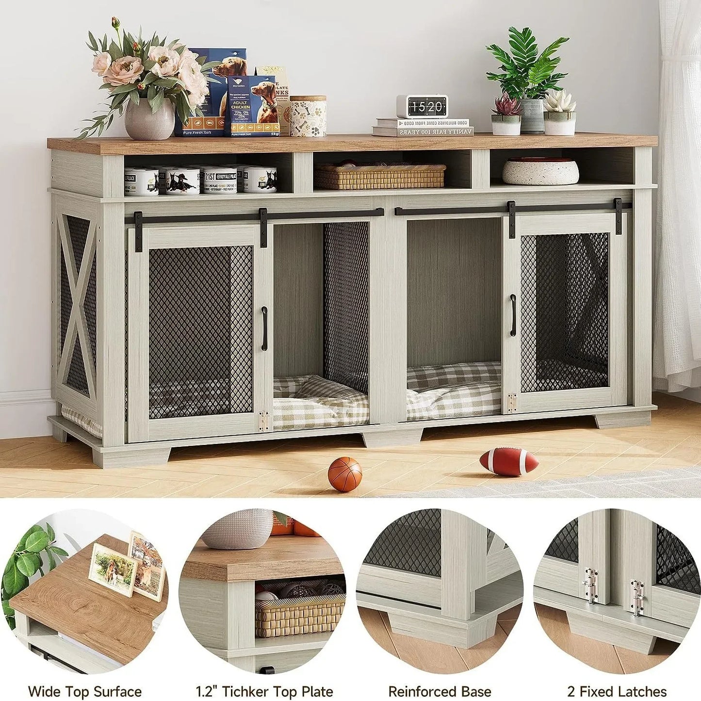 Cross-border Amazon Pet Furniture Dog Cage Wooden Iron Wood Kennel Double Door TV Cabinet Indoor Pet Cabinet Box