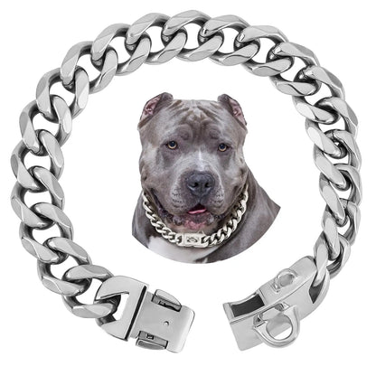 Strong Heavy Duty 19MM Wide Light Metal Strong Metal Cuban Link Dog Collar,Gold Dog Chain Collar for Small Medium Dogs
