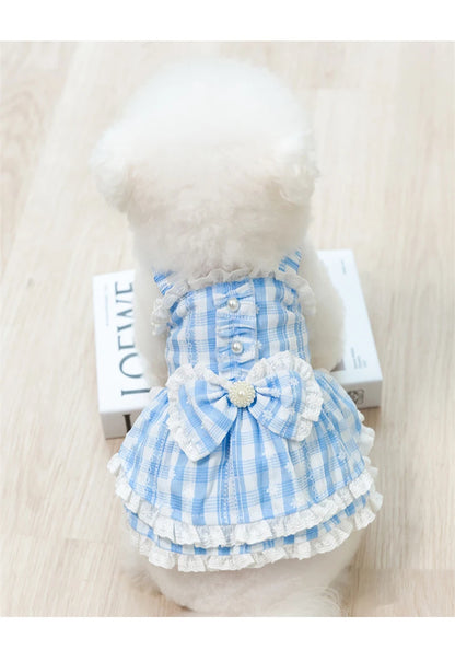 Princess Lattice Dog Fancy Dress Lace Bow Tie Vest Skirt Clothing for Cats Pearl Female Puppy Overalls Lovely Pet Dog Clothes