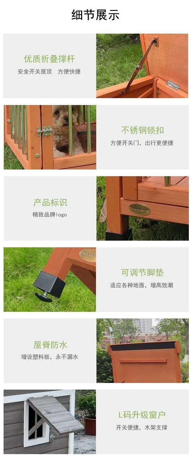 IGH Dog House Outdoor Rainproof Dog Villa Wooden Kennel Small to Medium Kennel Stainless Steel Fence Cat Cage Outdoor Dog