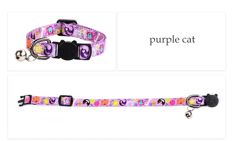 Cartoon Pet Cat Neck Collar for Small Dogs 19-28cm Ring Bell Anti Lost Adjustable Chihuahua Neck Wear Polyester Pet Accessories