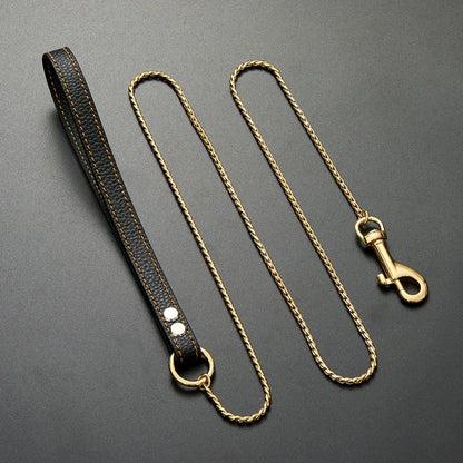 Dog Chain Leash for Dog Collar 18K Gold Sliver Cuban Link Anti-Bite Metal Strong Dog Leash for Walking Training Small Medium Dog