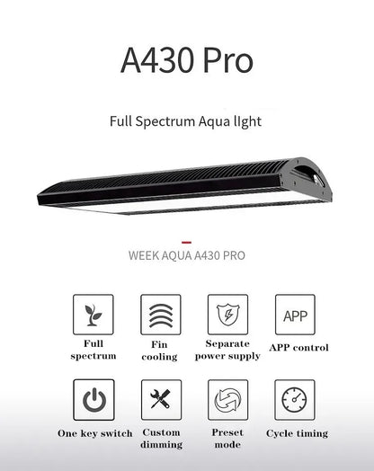 WEEK AQUA A430 Pro Full Spectrum Aquarium Led Light Fish Tank Aquatic Plants Light with APP Bluetooth Controller and Shade Plate