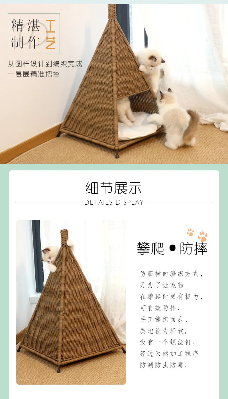Cat litter tent creative rattan summer kennel cool breathable pet litter four seasons cat litter Internet celebrity cat villa