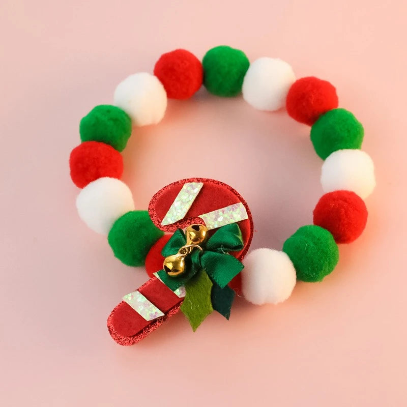 Christmas Necklace for Pet Dogs Sequins Bow Knot Candy Green Fluffy Chihuahua Small Puppy Collars Designer Fancy Cat Accessories