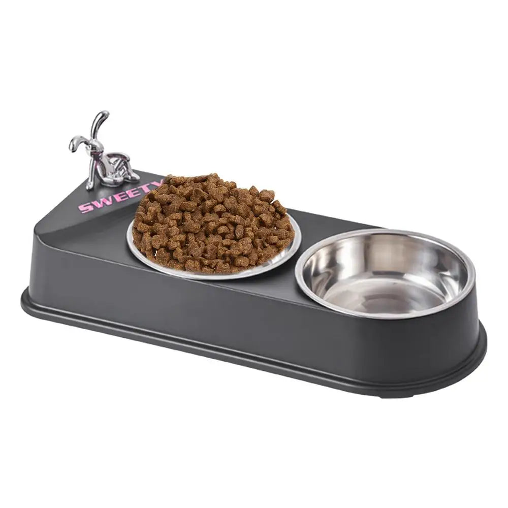Pet Double Feeding Bowl Non-Slip Feeder Two Dishes For Cats Non-skid Pet Stainless Steel Bowls Pet Feeder Food Dispenser