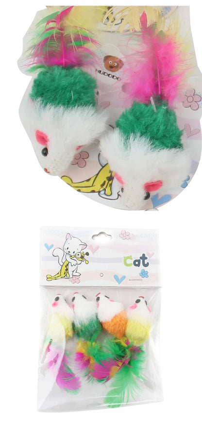 10 Pcs Soft Fleece False Mouse Cat Toys Colorful Feather Funny Playing Toys for Cats Kitten Interactive Ball Cat Toy Catnip