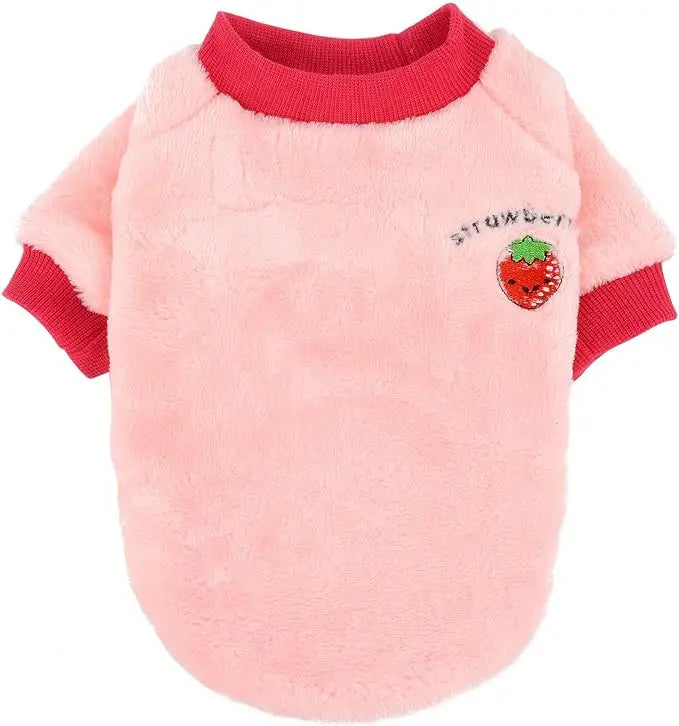 Soft Warm Velvet Dog Hoodies Puppy Winter Coat Strawberry Avocado Dog Clothes for Small Dogs Cold Weather Pullover Pet Apparel