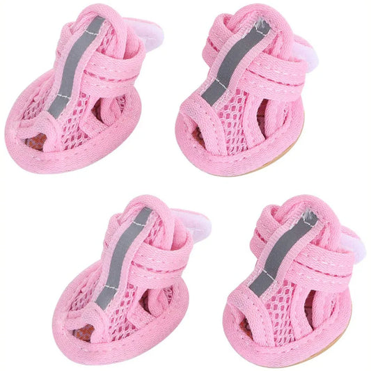 4pcs Small Size Dogs Mesh Sandals Breathable Summer Dog Shoes Safety Reflective Anti-Slip Sneakers for Puppy Teddy Pet Supplies